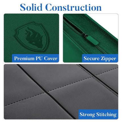 Fabmaker 9 Pocket Zipper Card Binder, 360 Pockets Trading Card Binder, Premium PU Binder for Cards, Side Loading Card Folders, Card Book Card Album for MTC, TCG, Game Cards, Sports Cards (Green)