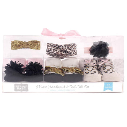 Hudson Baby Set de regalo de diadema y calcetines para bebé, Pretty Leopard, Talla única