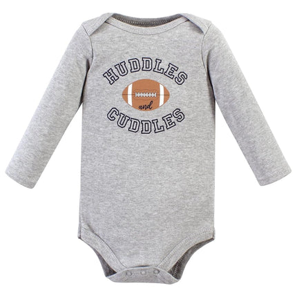 Hudson Baby Unisex Baby Cotton Long-Sleeve Bodysuits, Football Huddles 3-Pack, 6-9 Months, Football Huddles 3-pack, 6-9 Months