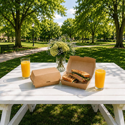 Restaurantware Hot Dog Box 100 Count 6.7 x 3.54 x 3.46 Inches Paper Kraft Rectangular Food Container Tab-Lock Sandwich Clamshell Grease-Resistant Kraft