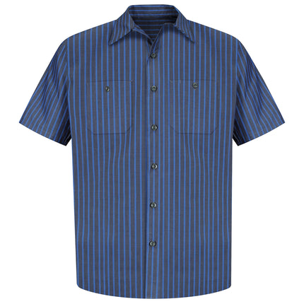 Red Kap Men's Industrial Work Shirt, Regular Fit, Short Sleeve Utility Button, Grey/Blue Stripe, XXXL Tall