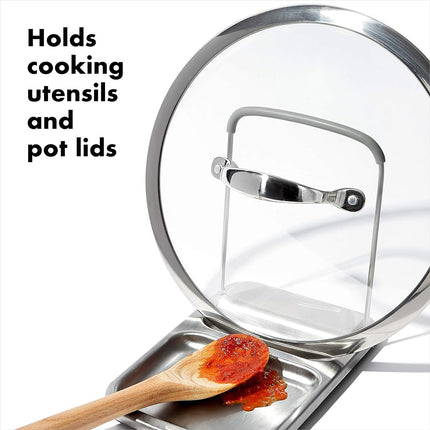 OXO Spoon Rest with Lid Holder Silver 3x4x1in