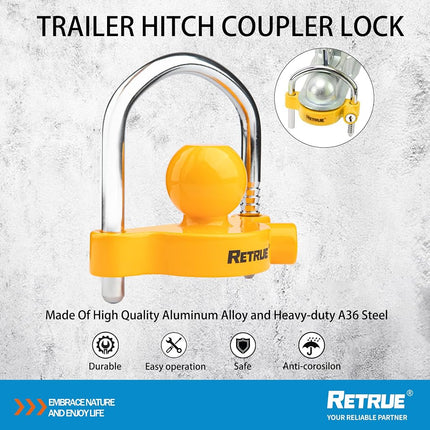RETRUE Universal Coupler Lock Trailer Locks Ball Hitch Trailer Hitch Lock Adjustable Security Heavy-Duty Steel Fits 1-7/8 Inch, 2 Inch, 2-5/16 Inch Couplers Lightweight(Pack of 2) …