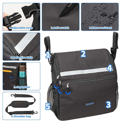 ZHCHG Wheelchair Bag, Wheelchair Backpack with Cup Holder, Wheelchair Bag to Hang on Back, Electric & Wheel Chair Accessories, Large Storage Bag for Walker Rollator
