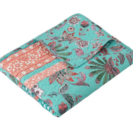 Greenland Home Throw Blanket, Brushed Microfiber Shell 60%, 40% Polyester,Cotton Rich Fill, Turquoise, 50 x 60 Inches