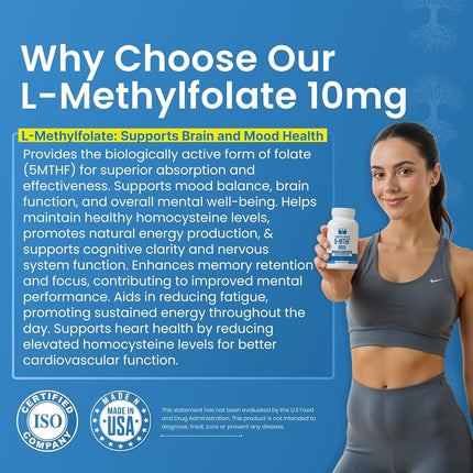 Life Strength 10 MG L-Methylfolate Maximum Potency Bioavailability – 5-MTHF Methyl Folate Immunity Boost 90 Capsules
