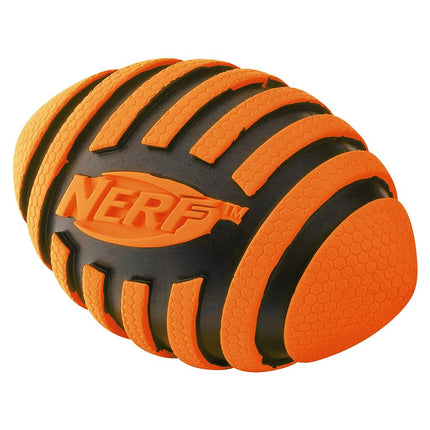 Nerf Dog Rubber Football Dog Toy with Spiral Squeaker, Lightweight, Durable and Water Resistant, 5 Inch Diameter for Medium/Large Breeds, Single Unit, Orange (8915)