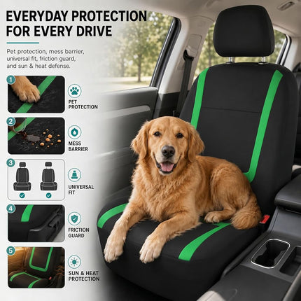 FH Group Car Seat Covers Front Set in Cloth-Car Seat Covers for Low Back Car Seats with Removable Headrest,Universal Fit,Automotive Seat Covers,Washable Car Seat Cover for SUV,Sedan,Van Green