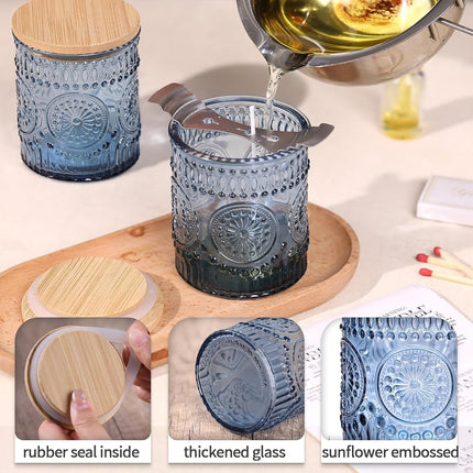DARJEN 10 Pack Blue Candle Jars - 7.5 OZ Glass Candle Making Kits with Bamboo Lids and Labels - DIY Candle Gifts & Supplies