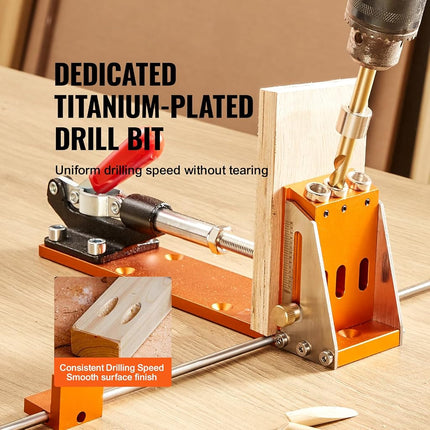 VEVOR Pocket Hole Jig Kit, 34 Pcs Pocket Hole Jig System with C-clamp, Fixture, Step Drills, Wrenches, Drill Stop Rings, Square Drive Bits, Toolbox, for DIY Carpentry Projects, Adjustable