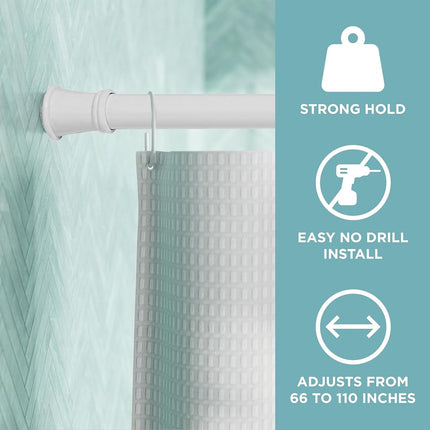 Zenna Home Tension Shower Curtain Rod, White, 26" to 76" Inches – Premium Adjustable Shower Curtain Rod for Bathroom, Easy No Drill Install – Rust Resistant Spring Tension Shower Curtain Pole
