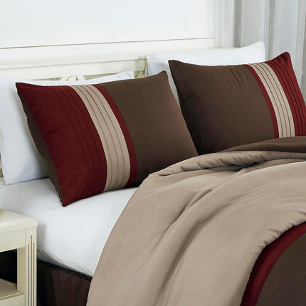 Chezmoi Collection Napa 7-Piece Luxury Leaves Scroll Embroidery Bedding Comforter Set (Queen, Burgundy/Taupe/Brown)