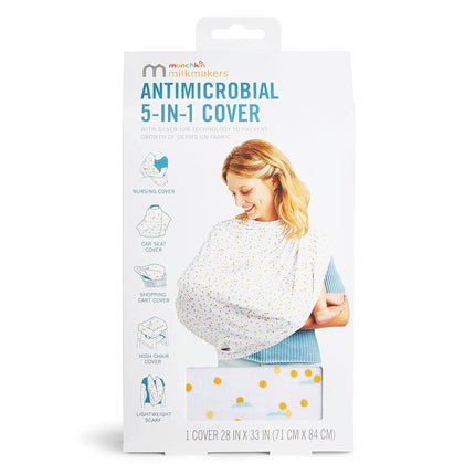 Munchkin Milkmakers Antimicrobial 5-in-1 Nursing Cover, Quiet Skies, Grey