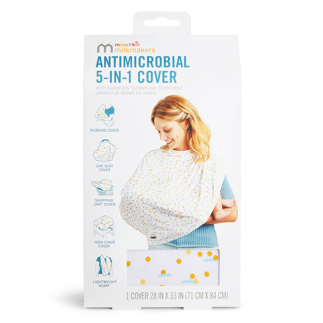 Munchkin Milkmakers Antimicrobial 5-in-1 Nursing Cover, Quiet Skies, Grey