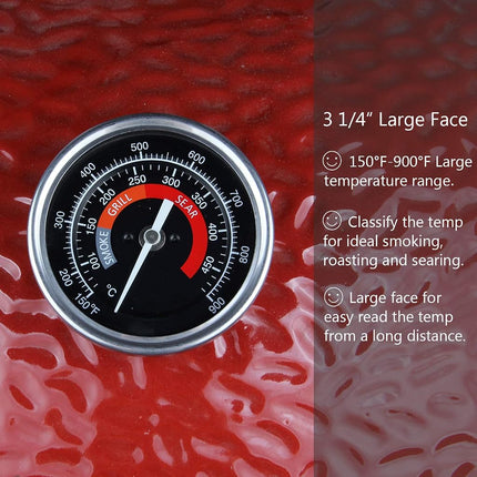 BBQ Temperature Gauge Waterproof Large Face for Kamado Joe Barbecue Charcoal Grill - Stainless Steel 150-900°F Cooking Thermometer for Oven Wood Stove Accessories - Easy Setup