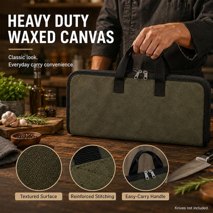 Pro Chef's Knife Roll(4 Slots), Heavy Duty Waxed Canvas Knife Bag Holds 4 Knives with Durable Handles, Portable Knife Carrier Case for Men & Women, Perfect for Travelling, Working, Barbequing, Campin