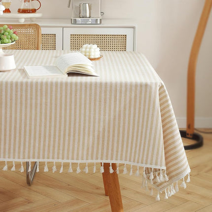 meioro Round Tablecloth Stripe Tassel Table Cloth 