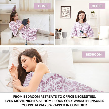 Manta térmica Beautyrest, chal ponible para regalos, poncho eléctrico de sherpa a forro polar, apagado automático, prácticamente sin campos electromagnéticos, 3 niveles de calor, certificado UL, lavable a máquina, diseño de celosía lavanda 50"x64"