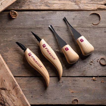 Flexcut Wood Carving Tools Beginner Palm & Knife Set KN600 | Includes Cutting Knife and Detail Knife Plus Two Palm Tools | 1095 High Carbon Steel Blades and Ergonomic Ashwood Handles