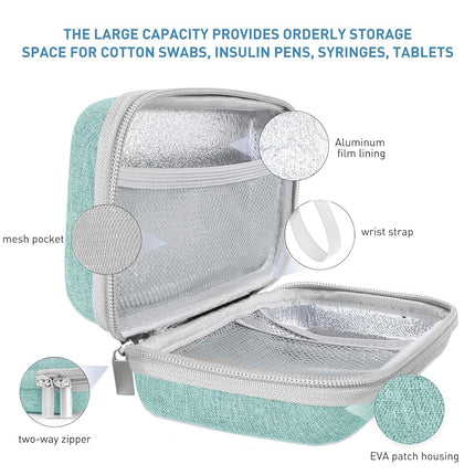 Suzamed Insulin Cooler Travel Case, EVA Insulation Travel Medicine Kit with 2 Ice Packs for Diabetes Care, Insulin Pen and Other Diabetic Supplies, Green