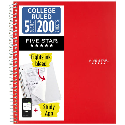 Five Star Spiral Notebook + Study App, 5 Subject, 