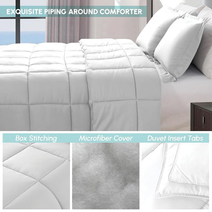 Elegant Comfort 3-Piece Box Stitched Down Alternative Comforter with Shams - Ultra Soft for All Season Duvet Insert with Corner Tabs, Plush Cozy 3PC Comforter Set, Twin, White