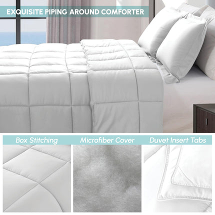 Elegant Comfort Edredón alternativo de plumón de 3 piezas con costuras en caja y fundas – Ultrasuave para todas las estaciones, inserto de edredón con pestañas en las esquinas, juego de edredón mullido y acogedor de 3 piezas, individual, blanco