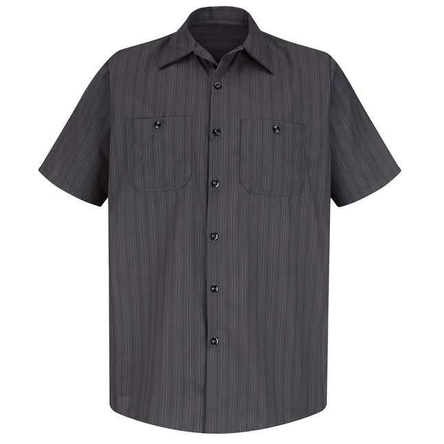 Red Kap Men's Industrial Work Shirt, Regular Fit, Short Sleeve, Charcoal with Blue/White Stripe, Large