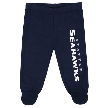 Paquete de 3 prendas NFL: BODY DE BEBÉ, PANTALÓN CON PIECES Y GORRO, para niño, Seattle Seahawks, 0-3 meses
