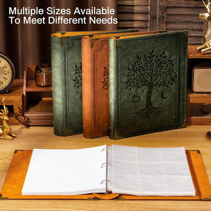 Ovesmusl Leather 3 Ring Binder Fits 8.5"x11" Letter Size Paper, 2 Inch Round Ring Binder Holds 500 Sheets, Notepad Paper Cover Loose Leaf Organizer, Green Tree