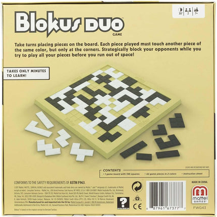 Mattel Games Blokus Duo 2-Player Strategy Board Game, Family Game for Kids & Adults with Black and White Pieces, FWG43