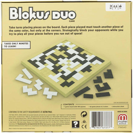 Mattel Games Blokus Duo 2-Player Strategy Board Game, Family Game for Kids & Adults with Black and White Pieces, FWG43