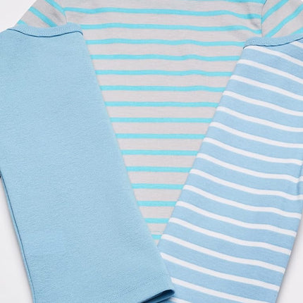 Hanes Kids T-shirt de corps à manches longues pour bébé, en tricot souple à épaules extensibles, lot de 4, rayures bleues, 0-6 mois