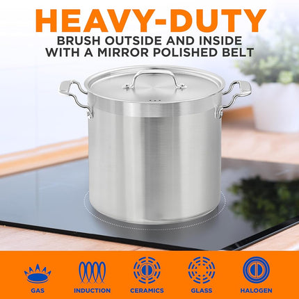NutriChef Stainless Steel 18L Stock Pot with Lid, Extra Large Cooking Soup Pot, Heavy Duty Induction Stockpot for Bulk Cooking