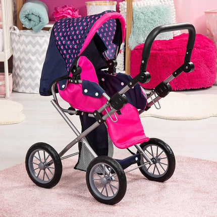 Bayer Design 13654AA City Star in modern unicorn design, combi pram, with removable carrycot and shoulder bag, with adjustable handle, for dolls up to 46cm, blue pink