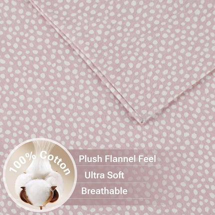 SLEEP PHILOSOPHY True North Cozy Flannel Warm 100% Cotton Sheet - Novelty Print Animals Stars Cute Ultra Soft Cold Weather Bedding Set, King, Blush Dots 4 Piece