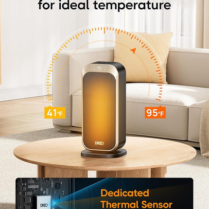 DREO Space Heater for Indoor Use, 1500W Ceramic Heater with Remoteand Thermostat, Portable Heaters with 70° Oscillation, ECO Mode, Child Lock, 34dB Ultra Quiet Heaters for Bedroom Office Home
