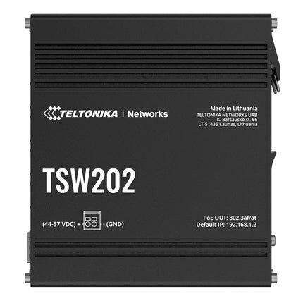Teltonika TSW202 Managed PoE+ switch, 8 x Gigabit Ethernet, 2 x SFP, Profinet certified, integrated DIN rail bracket, durable design
