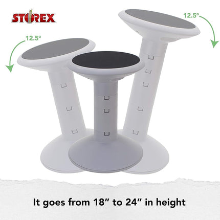 Storex Active Tilt Stool – Ergonomic Seating for Flexible Office Space and Standing Desks, Adjustable 12-24 Inch Height, Gray (00322A01C)