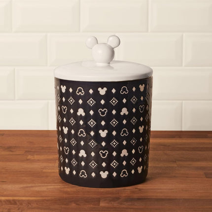 Disney Home Monochrome Extra Large Ceramic Canister/Food Storage Container/Cookie Jar, Airtight Lid, 12.8 Cup with a Mickey-shaped knob Lid - Black