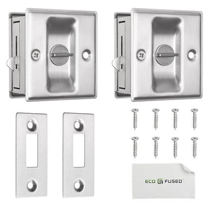 Eco-Fused Pocket Sliding Door Lock - Brushed Nickel Privacy Door Pull with Lock - Reversible - Compatible with Most Doors - Easy Grip - Doors with Thickness 1-3/8” (3.49 cm)
