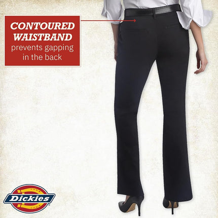 Pantalones Dickies de mujer de frente plano de mezcla de algodón elástico, negro V1, 12 corto
