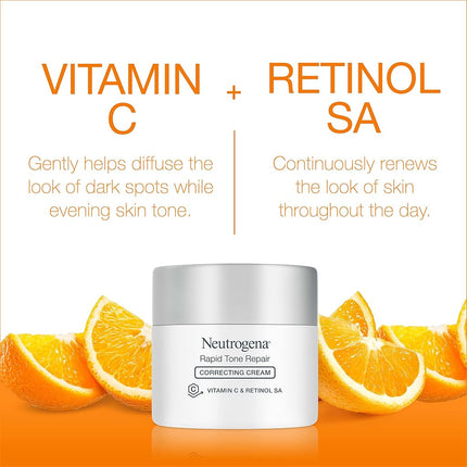 Neutrogena Rapid Tone Repair Retinol + Vitamin C Correcting Cream, Tone Evening Face & Neck Cream with Vitamin C, Retinol & Hyaluronic Acid for Dark Spots, Fine Lines & Wrinkles, 1.7 oz