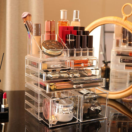 Cq acrylic Makeup Organizer for Vanity,Bathroom Counter or Dresser,Stackable Make Up Cosmetics Storage with 6 Drawers For Jewelry, Hair Accessories,lip gloss,Perfum,Lipstick,Brush Holder,Clear