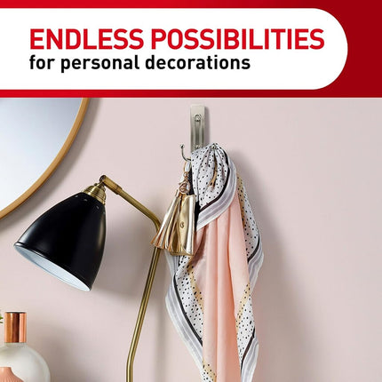 Command Large Wall Hooks, Damage-Free Hanging with Adhesive Strips, No Tools Double Hooks for Decorations in Living Spaces, 2 Satin Brass Plastic Hooks and 2 Command Strips