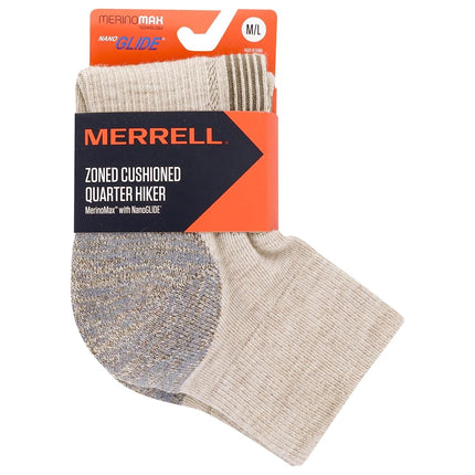 Merrell Unisex's Men's and Women's Zoned Cushioned Wool Hiking Low Cut Socks-Breathable Arch Support, Oatmeal Heather, Small-Medium