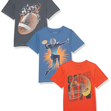 The Children's Place Sports Short Sleeve Graphic T-Shirts, Football/Player/Game on 3-Pack, Large