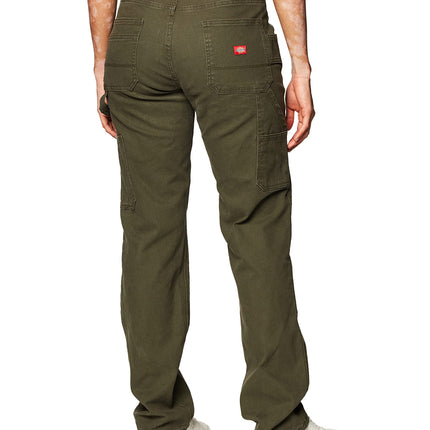 Dickies Women's Stretch Duck Double Front Carpenter Pant, Rinsed Moss Green, 8