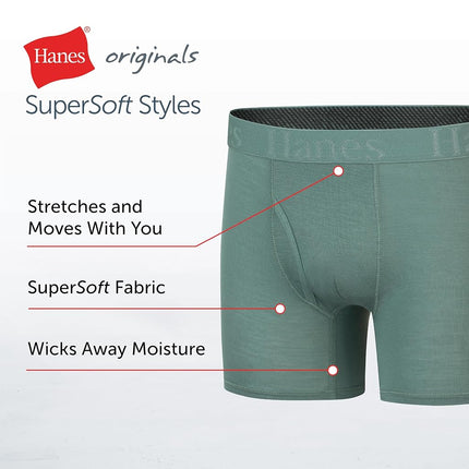 Hanes Boys' Big Originals Supersoft Boxer Briefs, Viscose from Bamboo Underwear, 5-Pack, Blue, Grey, Black, Green, X-Large