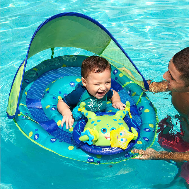 SwimWays 9 to 24 Months Step 1 Inflatable Baby Spring Pool Float Activity Center with Adjustable UPF 50 Sun Canopy & Toys, Octopus